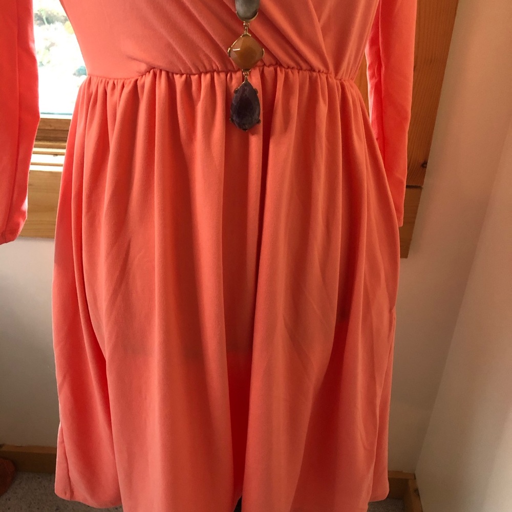 Coral midi dress, pockets 3/4 sleeve polyester - Picture 7 of 12